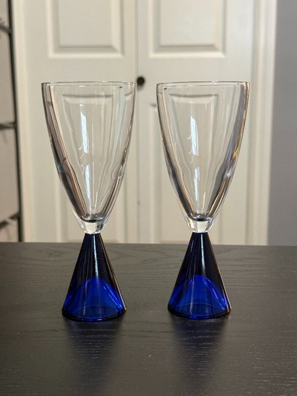 Vintage Sasaki Crystal Eon Blue Wine Goblet Glasses Set of 2 - Japan